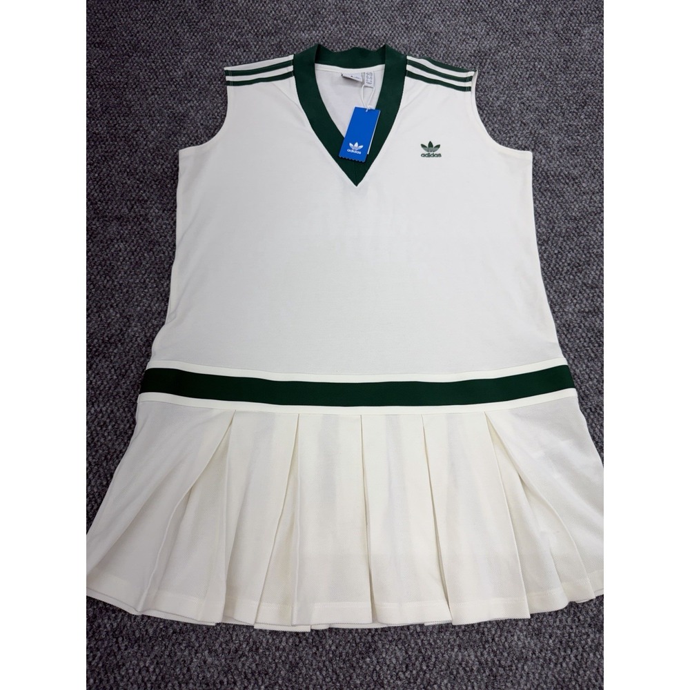 adidas Originals Women's Large Tennis Dress Pleated Golf Outfit Ivory Green